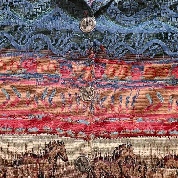 Vintage western Jane Ashley Horse jacket shacket tapestry button up XL - Picture 8 of 9